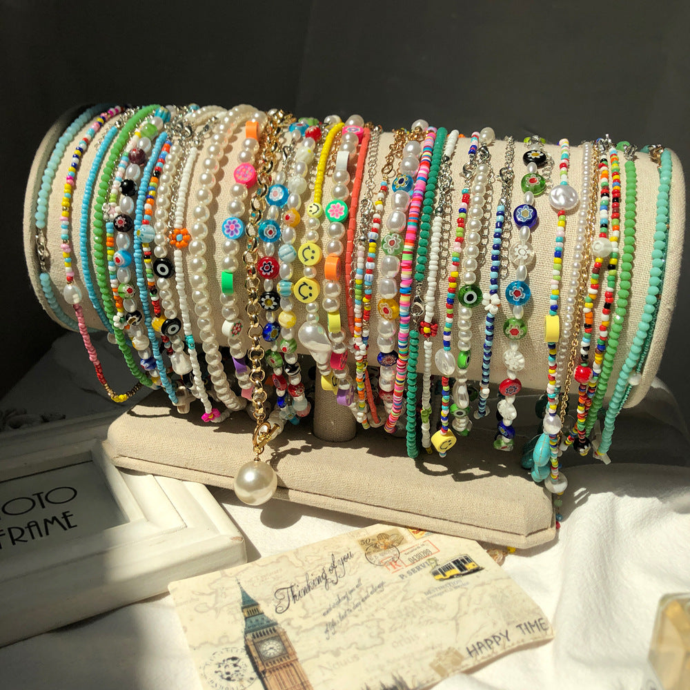 Collar De Clavícula De Perlas De Arroz Coloreado Al Por Mayor